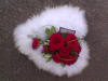 Based Feather Heart with red rose spray funeral flowers